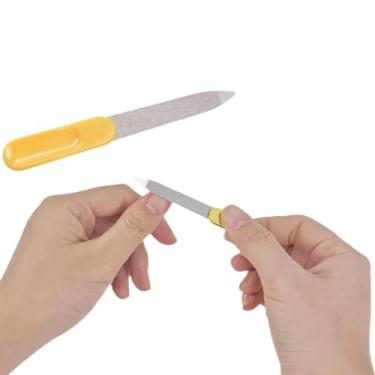 Imagem de Lixas de unha de aço inoxidável, jateamento de areia dupla face, cores sortidas, conjunto de ferramentas de polimento de manicure (amarelo)