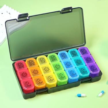 Imagem de Organizador semanal de comprimidos, 3 vezes ao dia, caixa semanal de comprimidos, organizador de medicamentos 7 dias, organizador de medicamentos, caixa organizadora de vitaminas, contém vitaminas