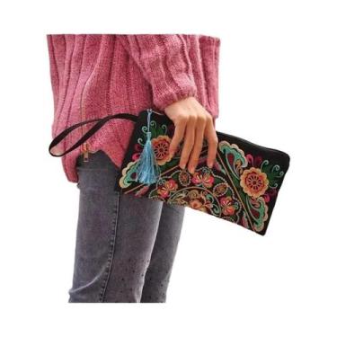 Imagem de Bolsa De Mão Estilo Étnico Feminina Com Bordado, Clutch Retro, Bolsa P