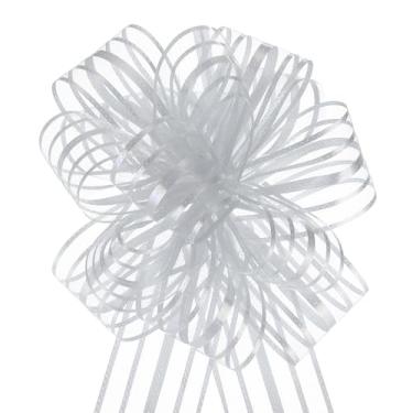 Imagem de 5 peças de organza grande laço metálico para embrulho de presente fita de chiffon prata metálica para cesta de casamento, presente de Natal, dia dos namorados