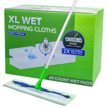 Imagem de 40 panos de esfregão úmidos XL para esfregão Swiffer Sweeper XL - Recargas descartáveis extragrande de almofada úmida - Refil de lenços umedecidos multisuperfícies para limpeza de piso