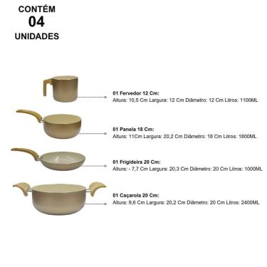 Imagem de Jogo De Panelas Cerâmica Premium 4 Peças Gold
