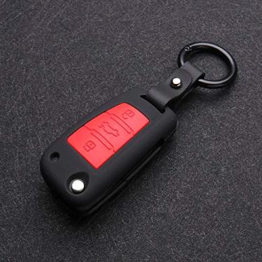 Imagem de WSWJDW Fibra de carbono Silicone Car Key Case Cover Keychain Ring Key Bag, apto para Audi A3 A4 A5 C5 C6 8L 8P B6 B7 B8 C6 RS3 Q3 Q7 TT 8L 8V S3, preto