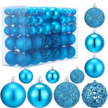 Imagem de Conjunto de 100 peças de bolas de Natal, enfeites decorativos, bolas de Natal, pingentes decorativos sazonais para decoração de festa de casamento de Natal (azul lago)