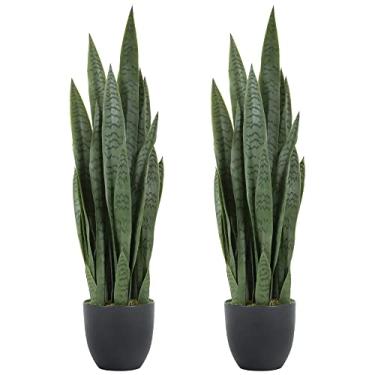 Imagem de Worth Planta de cobra artificial de jardim de 90 cm, pacote com 2, falsa Sansevieria para ambientes internos e externos, 28 folhas grossas, planta de seda sintética realista, decoração de casa, planta