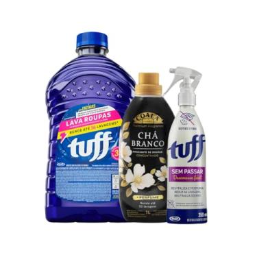 Imagem de Tuff Kit Completo de Lavanderia, Detergente Líquido 3L, Desamassador de Roupas 350ml, Amaciante Chá Branco 1L, Biodegradável, Neutralizador de Odores