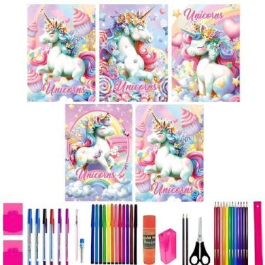 Imagem de Kit 10 Cadernos Brochurão Unicórnio 96 Folhas Com 40 Itens - 159212P26