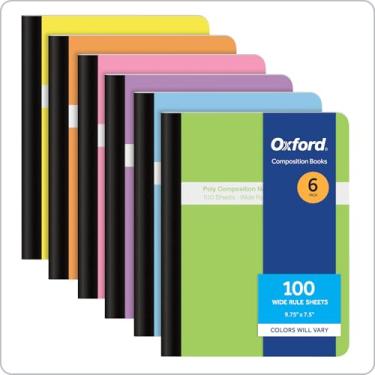Imagem de Oxford Cadernos de composição poli, pacote com 6, cadernos para escola, material escolar, papel pautado largo, livro de comp, 24 x 19 cm, 100 folhas, capas pastel sortidas (64956)