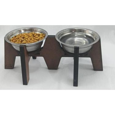 Imagem de Comedouro Duplo Cleverpet em MDF 2 Tigelas Inox 27x15x11cm  Design Mod