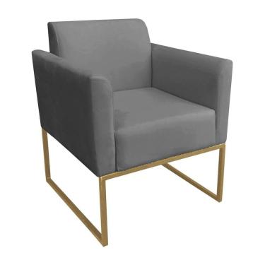 Imagem de Poltrona Decorativa Base Industrial Dourada Maressa S08 Suede Grafite - Ibiza
