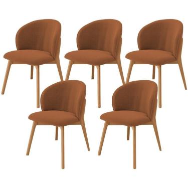 Imagem de Kit 05 Cadeiras De Jantar E Estar Living Estofada Mia L02 Bouclê Terracota - Lyam Decor