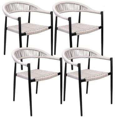 Imagem de Kit 04 Cadeiras Decorativas área Gourmet Base Preto Corda Náutica Nevada R01 Amêndoa - Lyam Decor