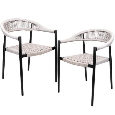 Imagem de Kit 02 Cadeiras Decorativas área Gourmet Base Preto Corda Náutica Nevada R01 Amêndoa - Lyam Decor