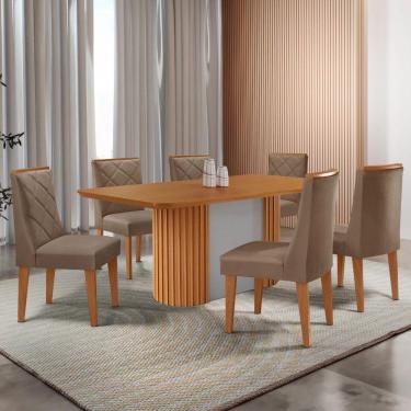 Imagem de Mesa De Jantar Aspen 180cm Tampo Mdf Laminado Com 6 Cadeiras Veludo Capuccino//off White