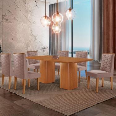 Imagem de Mesa De Jantar Eloise 180cm Tampo Mdf 6 Cadeiras Moderna Linho Capuccino/naturale