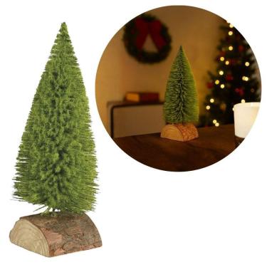 Imagem de Mini Pinheiro De Mesa Com Base Em Tronco De Madeira Rústico 24cm Modelo Premium Realista