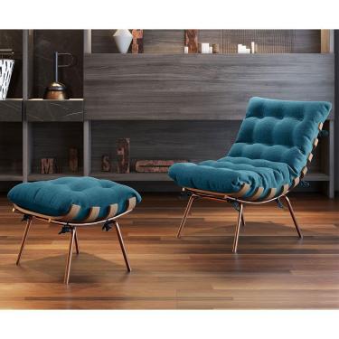 Imagem de Poltrona E Puff M06 Estrutura De Ferro Mais Decor Cobre/azul