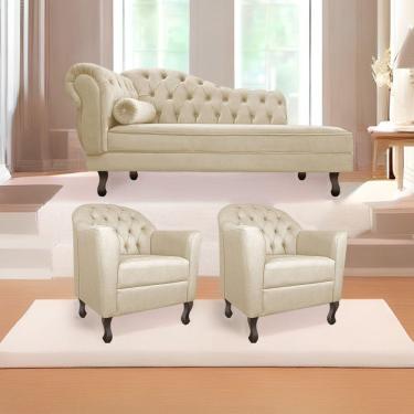 Imagem de Kit Diva Recamier Diana 185cm Lado Direito e 02 Poltronas Julia Corano Bege