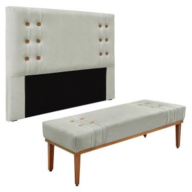 Imagem de Kit Cabeceira E Calçadeira Recamier Casal 1,40M Cinza Prata