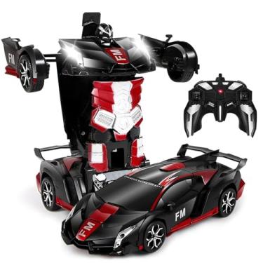 Imagem de Carrinho de Controle Remoto que Transforma em Robô, Carro RC 2.4Ghz Anti-Interferência com Transformação em Um Toque & Modo Demonstração, Derrapagem em 360° (Vermelho)