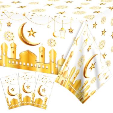 Imagem de Adirasenotek 3Pcs Ramadan Mubarak Party Toalhas De Mesa, 54X87In Retangulares Capas De Mesa De Plástico, Toalhas De Mesa Descartáveis Para Festa Infantil Para Decoração, Festa De Aniversário, Chás D