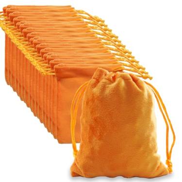 Imagem de Bairdish Bolsa de moedas de tecido de veludo laranja, 16 peças, sacos pequenos de presente com cordão de 9,9 cm x 12 cm para armazenamento de joias e cristais de doces de Halloween, artigos de festa