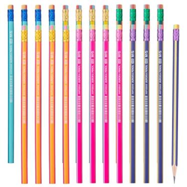 Imagem de M&G Pacote com 24 lápis de madeira triangulares da série Aurora, não apontados com borrachas, núcleo resistente a quebras, 6 cores listradas em dois tons para escola, escritório, sala de aula