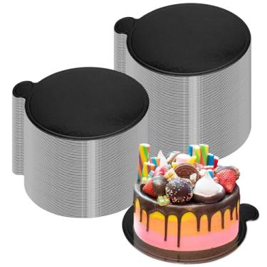 Imagem de zsccxq 50 peças de mini tábuas de bolo de 12 cm, tábuas redondas de mousse, placa de papelão descartável, placa de bolo revestida redonda para cozinha, assar, bolo, pizza, sobremesa, bandeja de