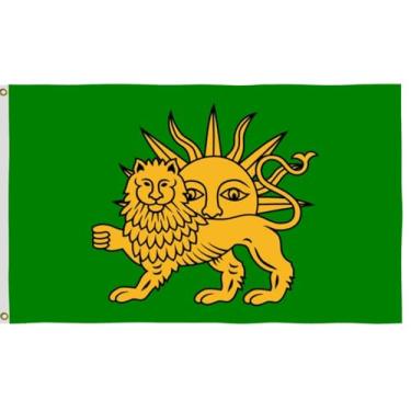 Imagem de Safavid Bandeira de coroa de sol de leão 9,5 cm x 1,5 m antigas bandeiras iranianas históricas, bandeira iraniana, faixa masculina e feminina, cores vibrantes, costura dupla com 2 ilhós de latão