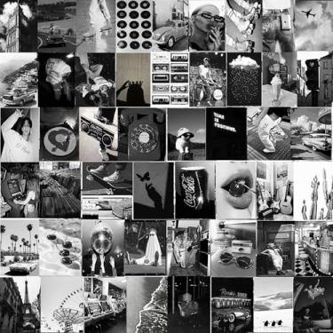 Imagem de Michgar Kit de colagem preto e branco para decoração de parede, conjunto de 50 impressões 10 x 15 cm, kit de colagem preto e branco, imagens estéticas de quarto para meninas e meninos adolescentes.