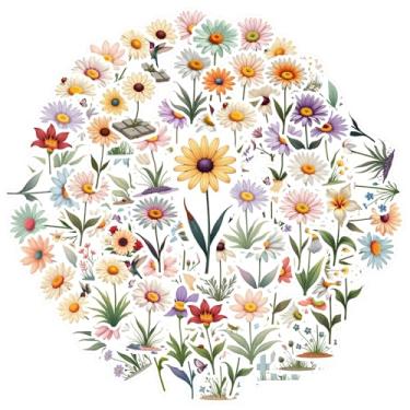 Imagem de 70 peças flores natureza botânica floral jardim adesivos brinquedo diy adesivos naturais para notebook bagagem celular copo laptop bagagem scrapbook diário adesivo