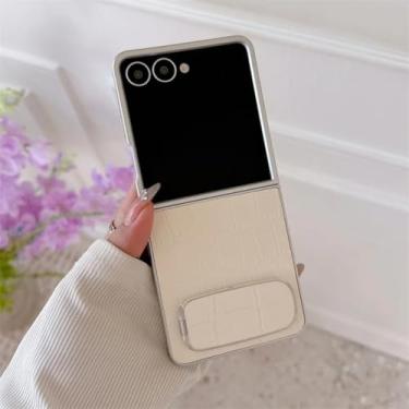 Imagem de Capa para Galaxy Z Flip5, capa de couro sólida com suporte, capas fofas (para Galaxy Z Flip5/bege)