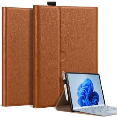 Imagem de Thryxop Capa de couro genuíno para Microsoft Surface Pro 9/10/11 (13 polegadas) com suporte multiângulo, fecho magnético, suporte de lápis e capa tipo compatível, marrom