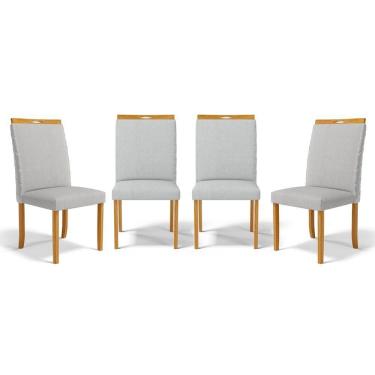 Imagem de Kit Com 4 Cadeiras Agnes Madeira Maciça Estofadas Para Mesa De Jantar Linho Cinza 407