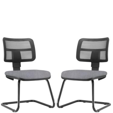 Imagem de Kit 02 Cadeiras De Escritório Recepção Fixa Zip Linho Cinza