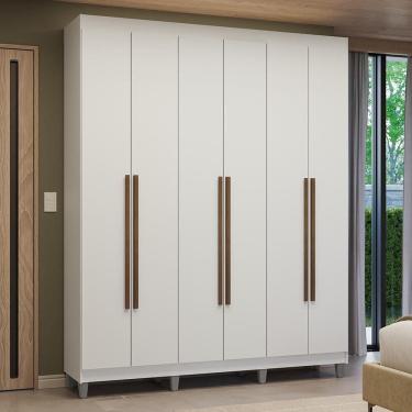 Imagem de Guarda-roupa Casal Com Pés 6 Portas Batentes Branco/branco/rustic Venus Madesa