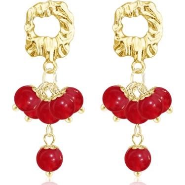 Imagem de unixmoment Brincos pendentes de ouro 14 k com borla e borla de resina geométrica para mulheres, Large, Acrílico, Sem pedra preciosa