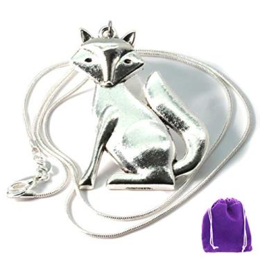Imagem de Colar de raposa | Colar de corrente de cobra banhado a prata para mulheres Fox Jewelry com colar de raposa para mulheres Ótimos presentes de raposa para uma festa temática com Fox Stuff e itens de raposa para mulheres
