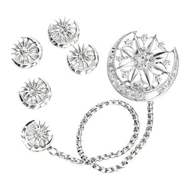 Imagem de QZAVIRE Conjunto de botões de emblemas de liga muçulmana, botões de strass e estrela da lua islâmica com corrente de borla para homens terno smoking (ouro/prata), Prateado, Middle size