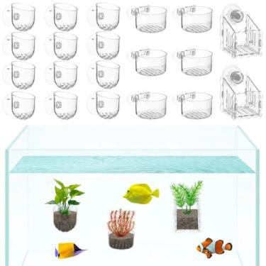 Imagem de Copos de acrílico para plantas aquáticas com suportes de sucção, 20 peças de aquário transparente, vasos perfurados para plantas aquáticas em estilos variados
