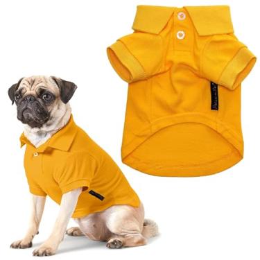 Imagem de Parisian Pet Camisa polo para cães – camisa de algodão respirável – amarelo sólido, pulôver de verão – gola de botão para cães grandes, 5GG