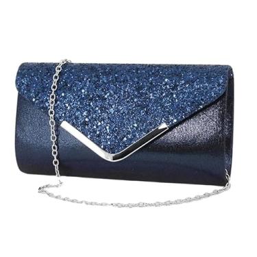 Imagem de Bolsa clutch de festa moderna brilhante para festa de casamento, vestido de presente, bolsa de ombro com textura de alta qualidade, bolsa transversal, Azul escuro