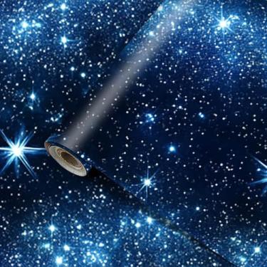 Imagem de HOMETITUTE Papel de parede Galaxy Peel and Stick Sky Starry Sky papel de parede PVC autoadesivo removível espaço papel de parede 39.9 cm x 100.1 cm para quarto, sala de estar, sala de jogos, decoração