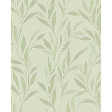 Imagem de Papel de parede de folha verde, papel de parede boêmio, folhas botânicas, papel de contato 44,5 x 299,7 cm, moderno, autoadesivo, vinil, impermeável, removível, para cozinha, banheiro, prateleiras