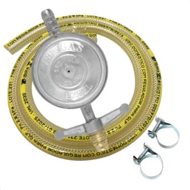 Imagem de Kit Gás: Mangueira 1 Metro + Registro Regulador De Gás 2 Braçadeiras P/Instalação Botijão Fogão Glp