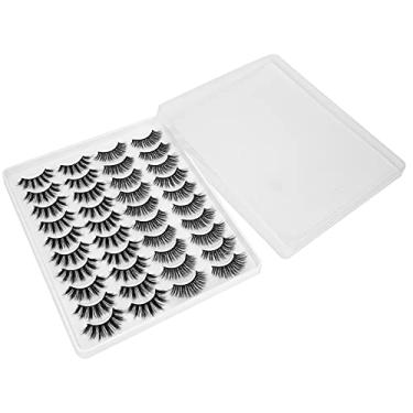 Imagem de Cílios postiços longos, grossos, encaracolados, densos, naturais, reutilizáveis, feitos à mão, para festa diária, maquiagem, conjunto de 20 pares, dois estilos (003)