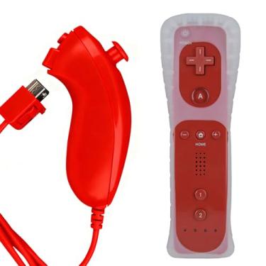 Imagem de ZWP Replacement Remote Controller for Wii & Wii U, Built-in 2 in 1 Motion Plus with Silicon Case and Nunchuck (Red)