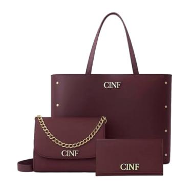 Imagem de Bolsas Feminina Kit Sacola Grande + Bolsa Pequena + Carteira (Bordô)