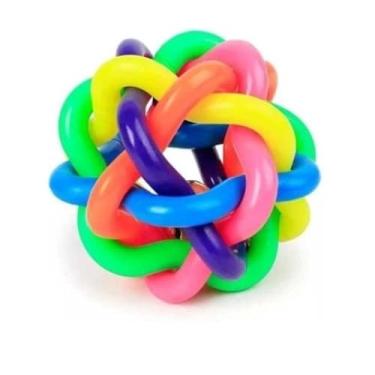Imagem de Bola Média Trançada com Sino para Pets, TPR, Colorido, 7cm, Brinquedo Interativo para Gatos e Cães