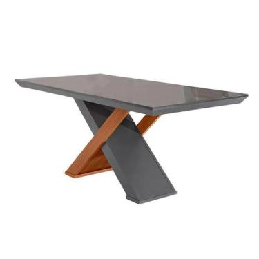 Imagem de Mesa para Cozinha Imperatriz + Tampo Madeirado Vidro Reto 180x90cm Gra